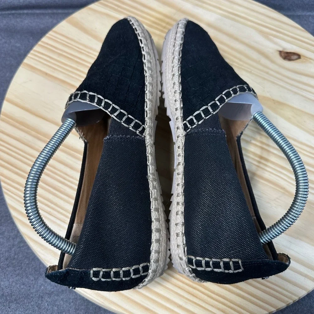 Von Dutch Black Suede Croc Embossed Espadrille Slip On‎ Flats Shoes 9M